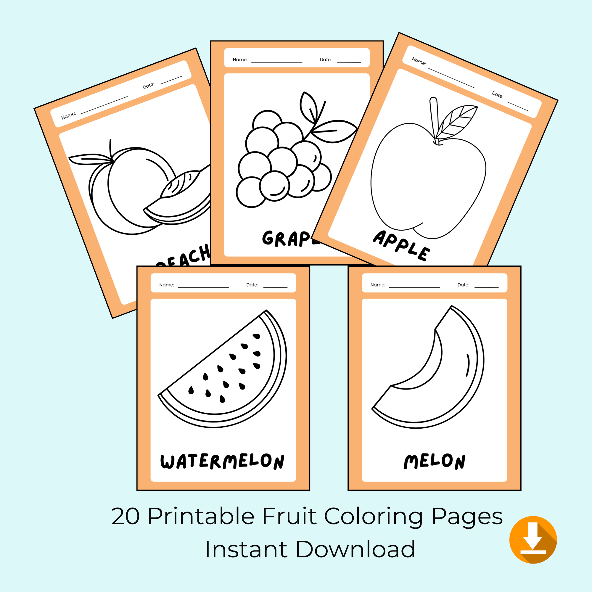 Fruit Coloring Book for Kids – 20 Printable Pages - Image 2